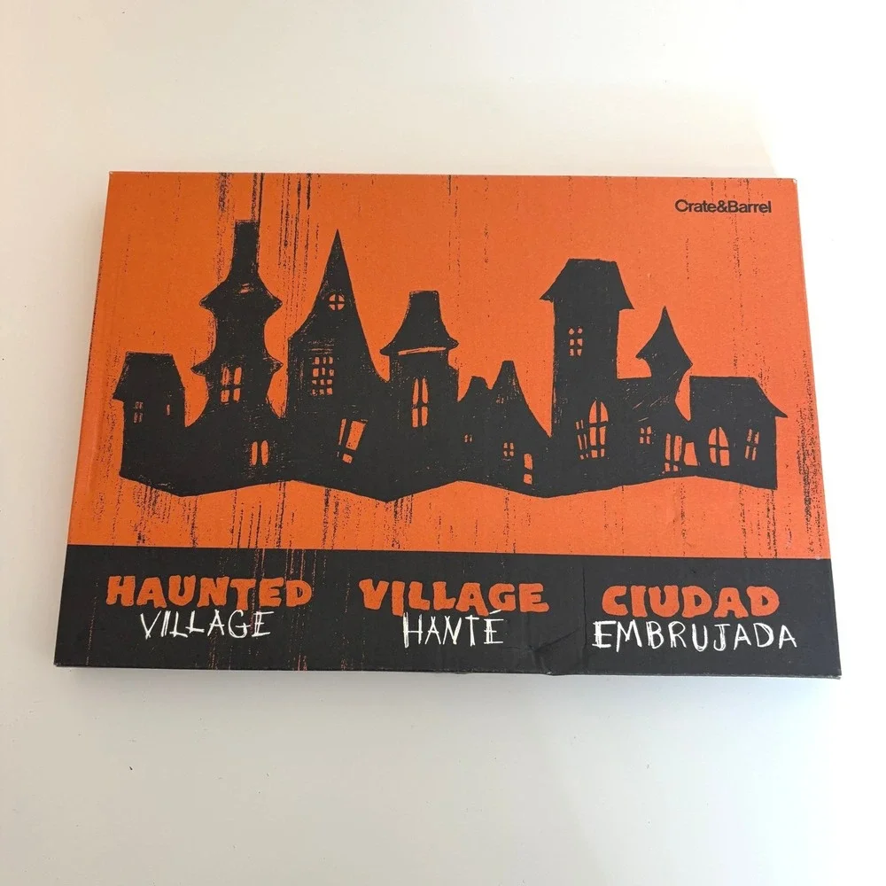 Crate & Barrel Haunted Village Silhouette Stand Up Black Glitter Halloween NIB